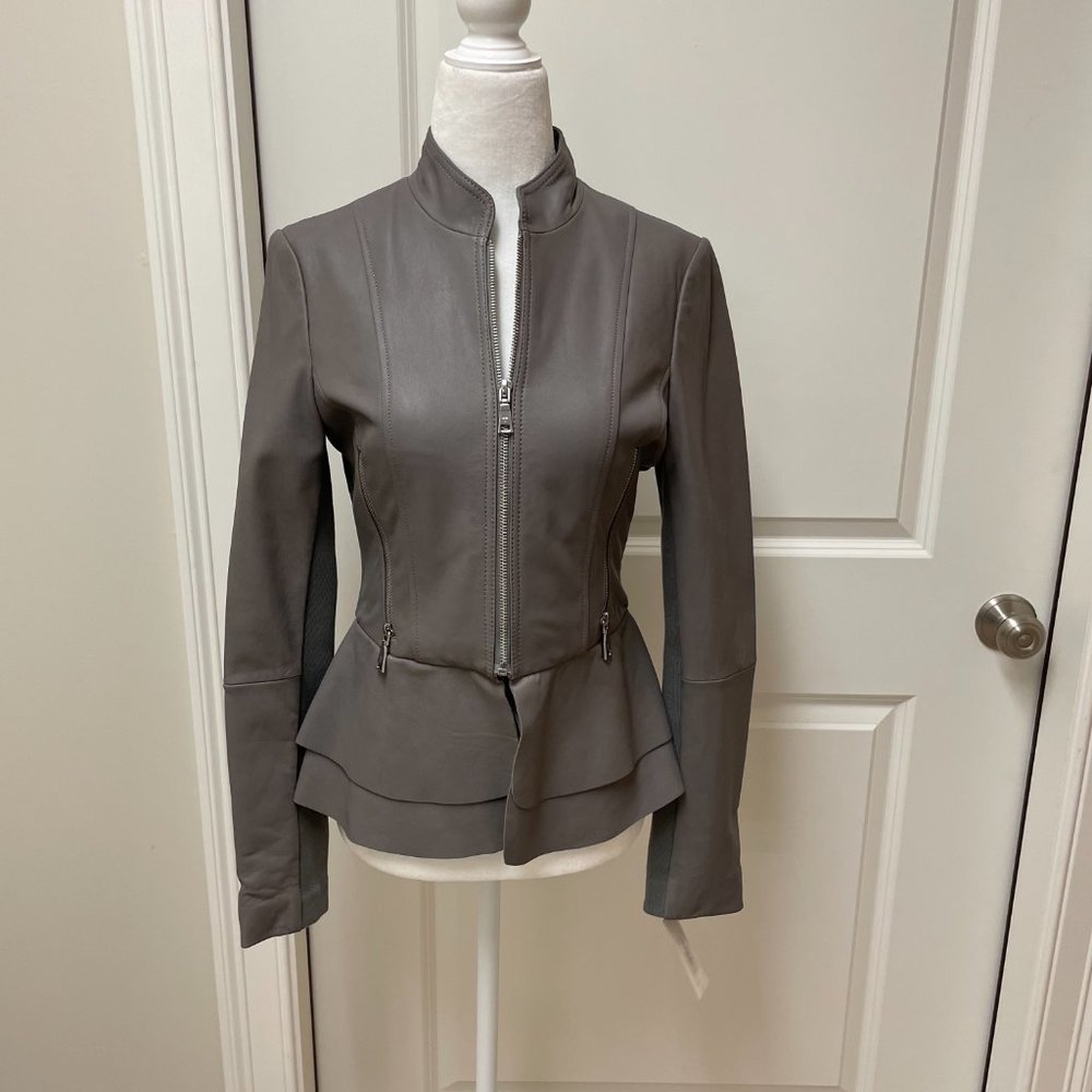 Thea Peplum Leather Jacket from Tahari